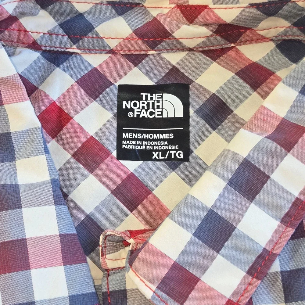 The North Face Button Up Mens XL Red Blue White Plaid Nylon Short Sleeve Shirt